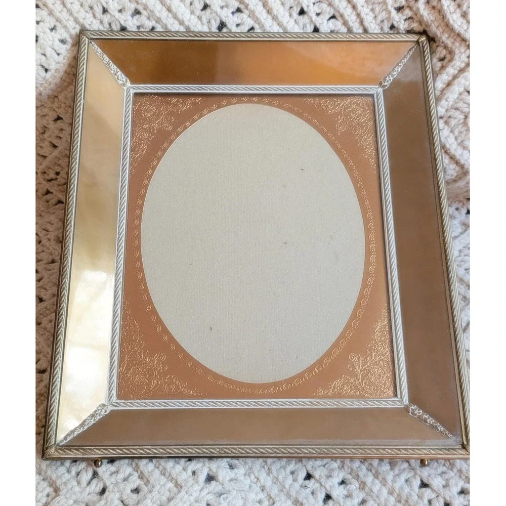 Vintage Ornate Picture Frame 8x10 Beveled Gold Filigree Oval Border Ball Feet